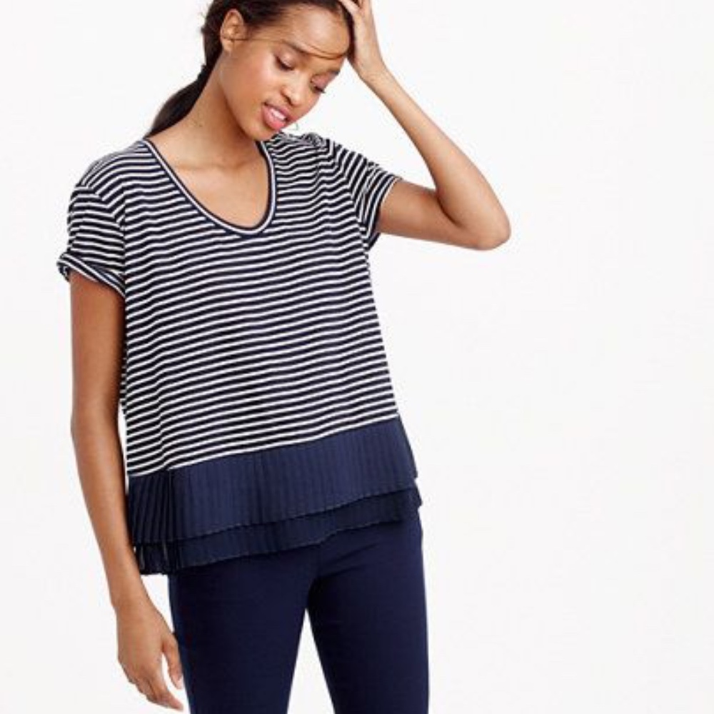 NWOT J Crew Striped Pleated Hem top